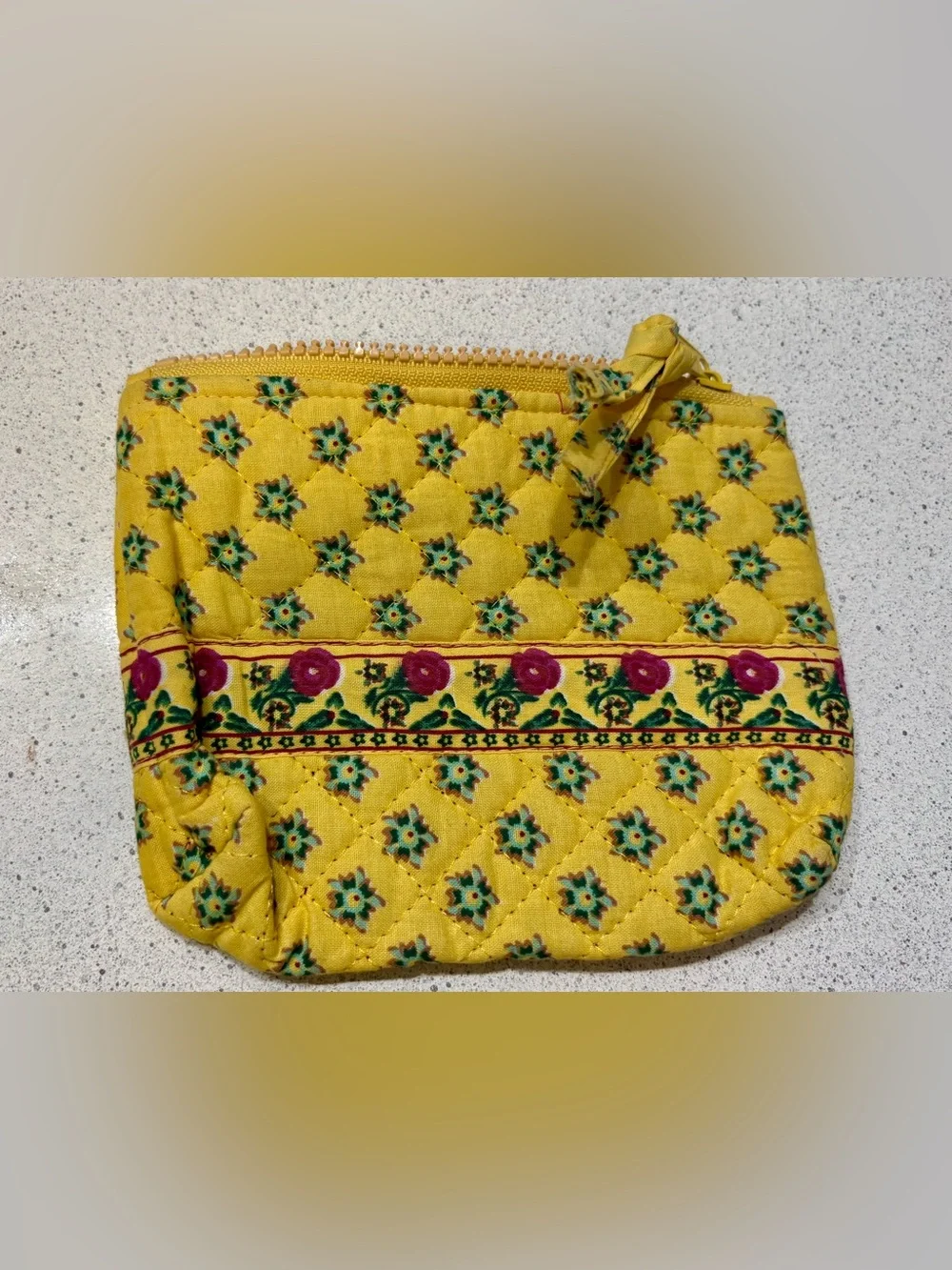Embroidered Yellow Quilted Wristlet Cosmetic Pouch